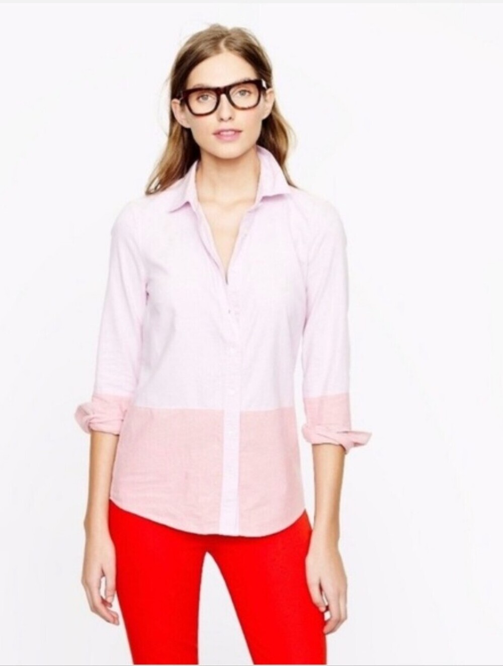 J.Crew Boy Shirt Pink & Red Colorblock Oxford Button-Up Preppy Chic Size 6